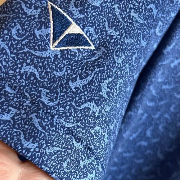 Peter Millar Summer Comfort Blue Shark Print Golf Polo Shirt Mens Large - Picture 2 of 5